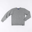 Avelamer Cazneau Crew sweatshirt in Morning Fog heather gray with a blue Avelamer Sausalito, California woven neck label and A-flag hem label.
