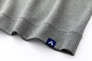 Avelamer Cazneau Crew sweatshirt in Morning Fog heather gray with a blue A-flag woven hem label.