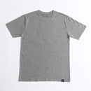 Avelamer Ebbtide Tee in Morning Fog heather gray with printed neck label and blue A-flag logo woven hem label