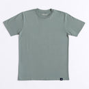 Avelamer Ebbtide Tee in Shallow Bay blue-green with printed neck label and blue A-flag logo woven hem label