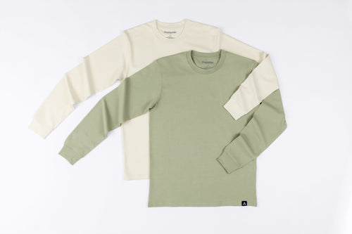 Green and off-white long-sleeve shirt on a white background